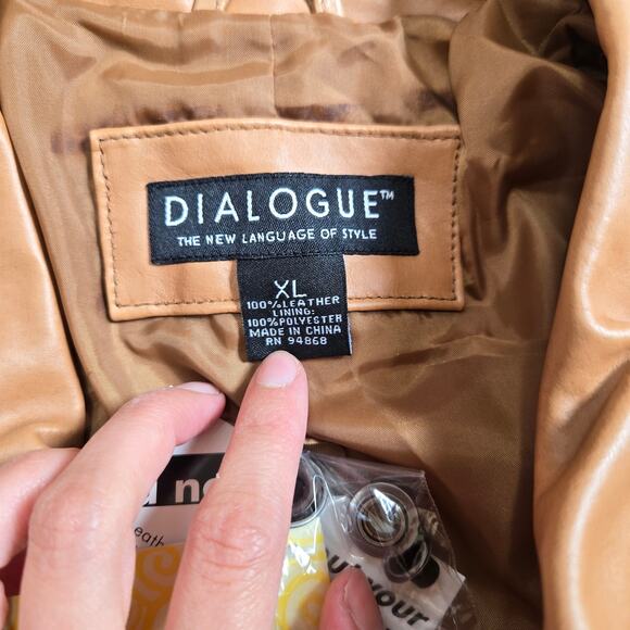 New Dialogue Brown Leather Jacket Coat Snap Button Closure - Picture 2 of 7